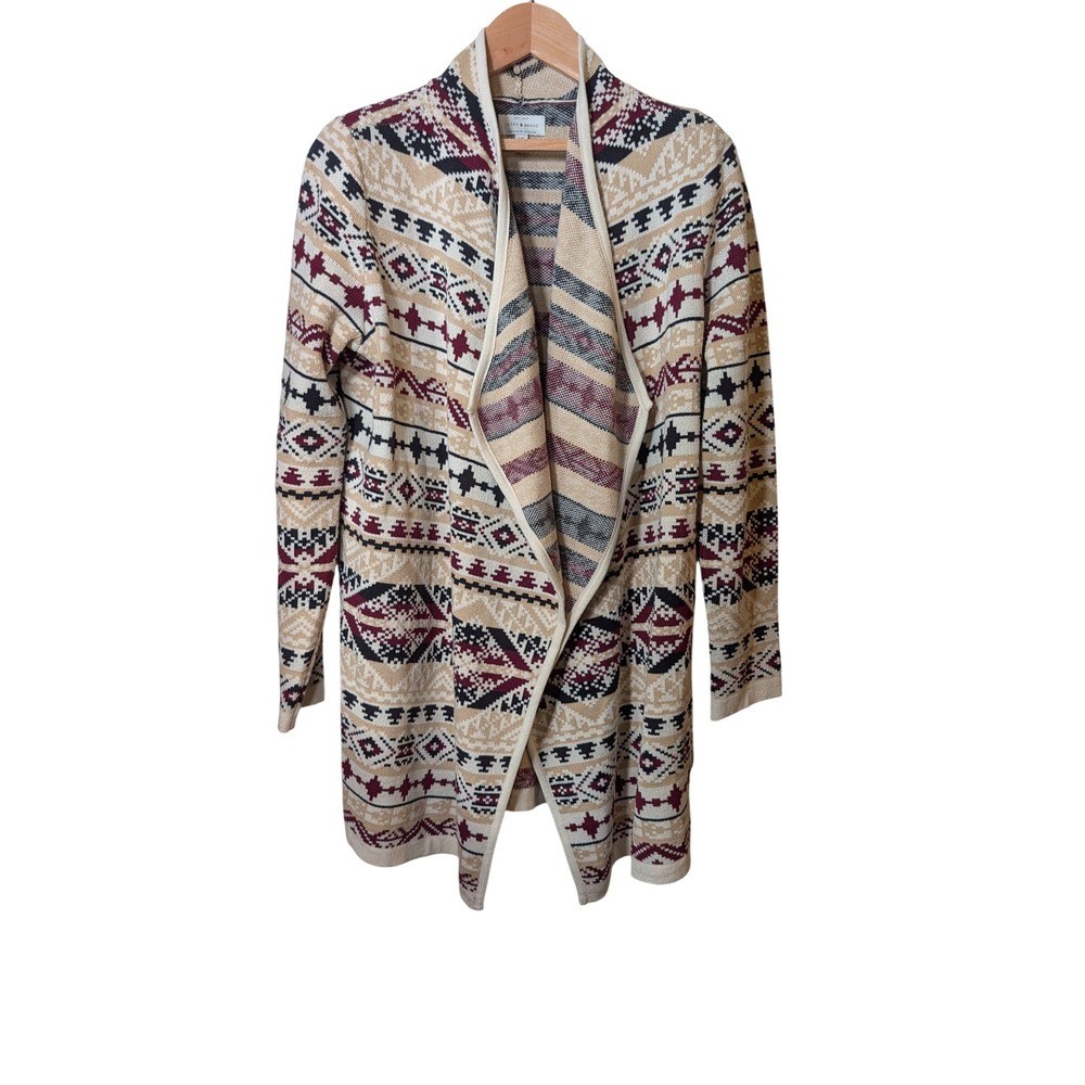 Lucky Brand Womens Southwestern Geometric Open Front Cardigan Sweater Large L